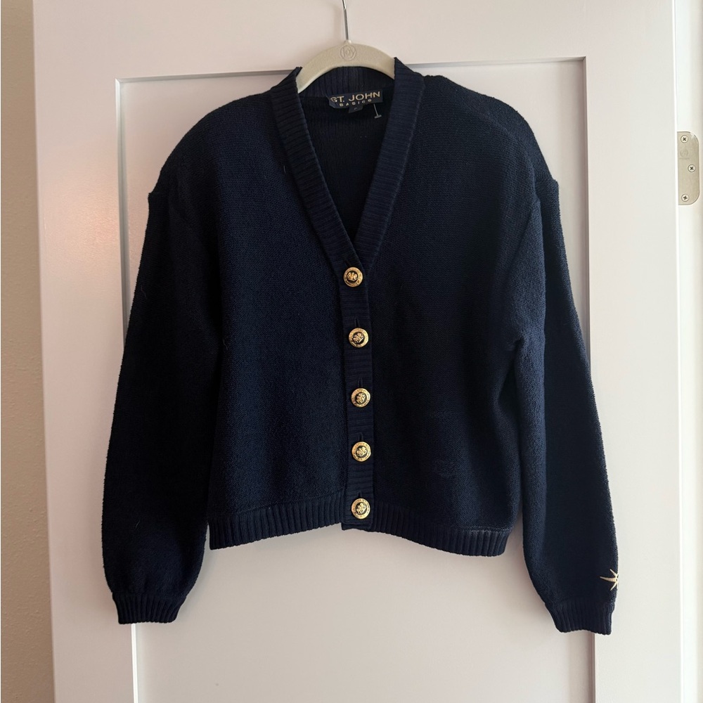 St. John Navy Cardigan with Gold Buttons